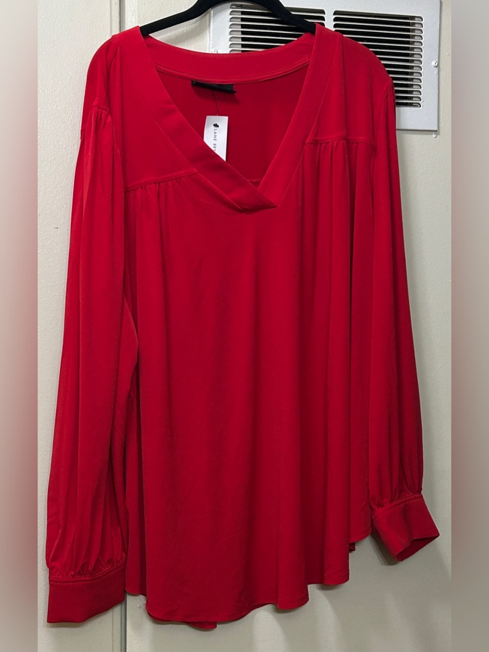 NWT Lane Bryant Red V-Neck Long Sleeve Blouse 26/28